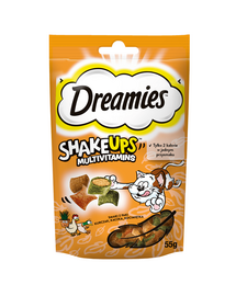 DREAMIES ShakeUps Multivitamins 55g recompensa cu pui, rata si iarba pisicii pentru pisici