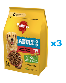 PEDIGREE Adult 3x2.6 kg Hrana uscata caine adult talie medie, cu vita si legume