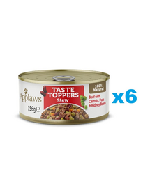 APPLAWS Taste Toppers Hrana umeda pentru caine, Tocana cu carne de vita, morcovi si mazare 6x156 g