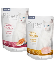 PIPER Animals Cat Pliculete cu arome mixte pentru pisici 24x100 g pui si somon