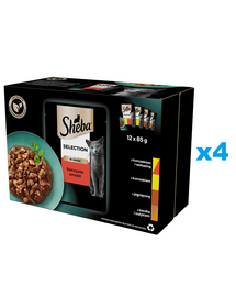 SHEBA Selection 48x85 g hrana pisici adulte, in sos, cu vita, pui, miel, curcan
