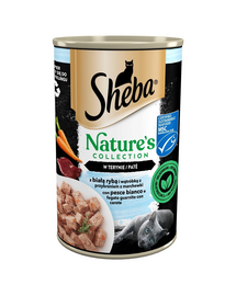 SHEBA conserva hrana pate pisici 400 g Nature's Collection cu peste alb si ficat cu garnitura de morcovi