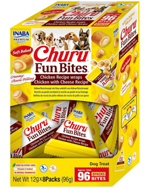 INABA Dog Churu Fun Bites Chicken with Cheese 8x12g recompense caini, cu pui si branza