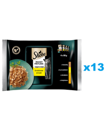SHEBA Delicacy Fine Flakes 52x85 g hrana umeda completa pentru pisici adulte bucati in gelatina: rata, pui, pasare, curcan