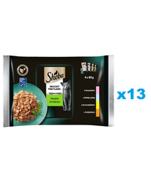 SHEBA Delicacy Fine Flakes pliculete pentru pisici 52x85 g hrana umeda bucati in aspic cu: somon, peste alb, pui, curcan