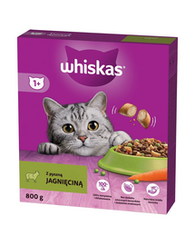 Hrană uscată pisici adulte cu miel WHISKAS 800 g crochete crocante cu umplutură