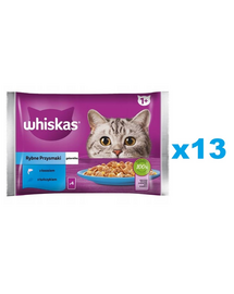WHISKAS Adult plic cu peste in aspic 52x85g Fish Delicacies hrana umeda pentru pisici adulte cu: somon, ton