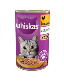 WHISKAS Adult conserva 400 g - hrana umeda completa pentru pisici adulte, bucati de pui in jeleu