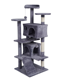 KATIDO Scratching post pisici si casute 130 cm gri-albastru