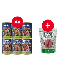 SIMPLY FROM NATURE conserva caine cu rata si morcov 6 x 400 g + recompensa GRATIS