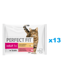 PERFECT FIT Adult plic hrana umeda pisica 52x85g in sos cu pui si mazare, vita si morcovi