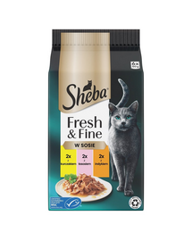 Plicuri hrana SHEBA Fresh & Fine 6x50 g in sos cu pui, cu somon, curcan
