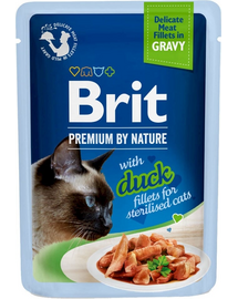 Hrana umeda pisici sterilizate BRIT Premium By Nature Fillets in Gravy for Sterilized Cats cu rata 24x85g