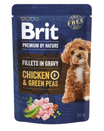 BRIT Premium By Nature Dog Fillets in Gravy 24x85g hrana umeda caini, pui si mazare verde in sos