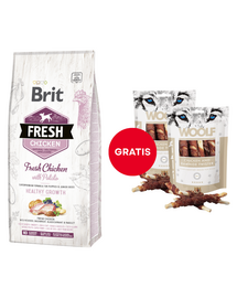 Hrana catei BRIT Fresh Puppy 12 kg + GRATIS Woolf Chicken And Rawhide Twister 2 x 100g