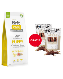 Sac hrana BRIT Care Sustainable Puppy 12 kg + WOOLF Chicken And Rawhide Twister 2 x 100g GRATIS