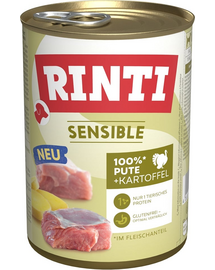 Hrană umedă câini alergici curcan și cartofi RINTI Sensible 400 g
