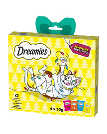 DREAMIES Set cadou 120g gustari delicioase cu vita, pui, branza si somon pentru pisici adulte si pui peste 8 saptamani