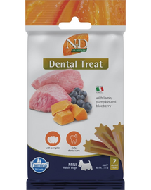 FARMINA N&D Pumpkin Dental Treat Lamb Blueberry Mini 60 g recompensa dentara caini de talie mica, cu miel