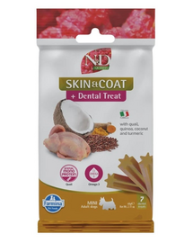 FARMINA N&D Quinoa Dental Treat Skin Coat Quail Mini 60 g baton dentar caini de talie mica, cu prepelita