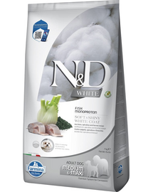 FARMINA N&D White Dog Adult Medium Maxi Sea Bass, Spirulina, Fennel 7 kg Hrana caine talie medie si mare, cu blana alba