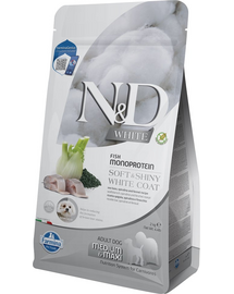 FARMINA N&D White Dog Adult Medium Maxi Sea Bass, Spirulina, Fennel 2 kg Hrana caine adult cu blana alba