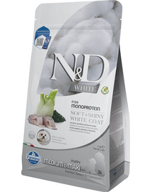 FARMINA N&D White Dog Puppy Medium Maxi Sea Bass, Spirulina, Fennel 2 kg Mancare catei talie medie, cu blana alba