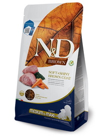 FARMINA N&D Brown Dog Puppy Medium Maxi Lamb, Spirulina, Carrot 2 kg Mancare catei cu blana inchisa la culoare