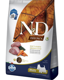 FARMINA N&D Brown Dog Adult Mini Lamb, Spirulina, Carrot 5 kg Mancare pentru caini tallie mica, cu blana inchisa la culoare