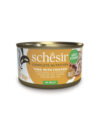 SCHESIR Conserva pentru pisica, Ton cu fileuri de pui in aspic 85 g
