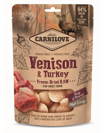 CARNILOVE Snack liofilizat cerb și curcan 60g câini adulți