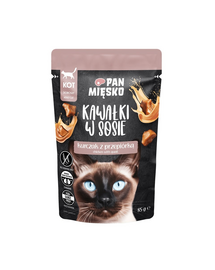 PAN MIĘSKO hrană pentru pisici bucățele pui și prepeliță în sos 85 g