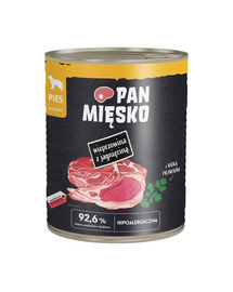 PAN MIĘSKO hrană umedă completă pentru câini bucăți fragede de porc și miel, 800 g