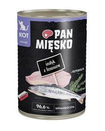 PAN MIĘSKO hrană umedă completă pentru pisici bucăți fragede de curcan și somon 400 g