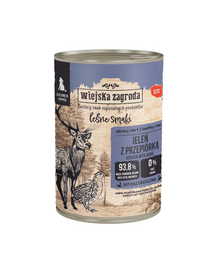 WIEJSKA ZAGRODA Arome din pădure Cerb cu prepeliță, hrană umedă pentru căței, 400 g