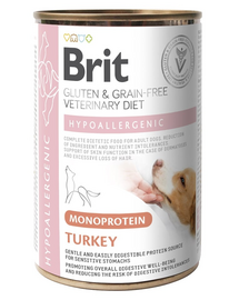 BRIT Veterinary Diet Dog Hypoallergenic Monoprotein Turkey 400g hrană pentru câini cu alergii și probleme dermatologice
