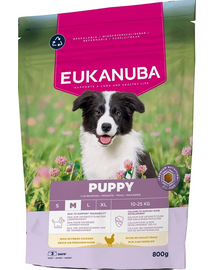 EUKANUBA Puppy Medium Breeds Chicken 800 g hrană căței rase medii, bogată în pui proaspăt