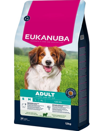 EUKANUBA Adult Small Medium Breeds Lamb Rice 12 kg hrană câini rase mici și medii bogată în carne de miel și orez