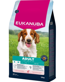 EUKANUBA Adult Small Medium Breeds Salmon & Barley 12 kg hrană uscată pentru câini adulți de talie mică și medie, bogată în somon și orz