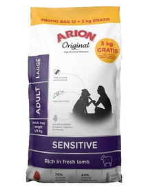 ARION Original Sensitive Adult Large Lamb Rice pentru câini 15 kg (12 + 3 kg) hrană cu miel și orez