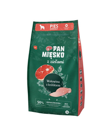 PAN MIĘSKO hrană caini rasa talie medie cu ierburi aromatice, vita si iepure M 2x3 kg