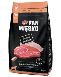 PAN MIĘSKO Hrana uscata pentru caini talie foarte mica, cu vitel si curcan XS 2x3 kg