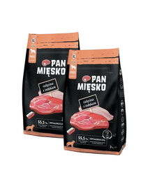 PAN MIĘSKO Hrana caine talie foarte mare, cu vitel si curcan 2x3 kg