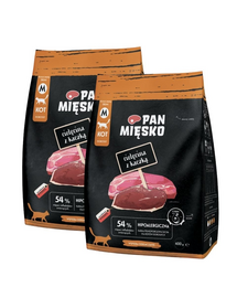 PAN MIĘSKO Vițel cu rață hrană uscată pentru pisici M 2x400 g