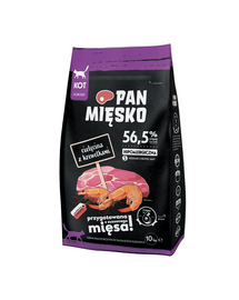PAN MIĘSKO Sac hrana pisici, cu vitel si creveti S 2x10 kg
