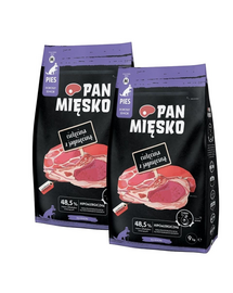 PAN MIĘSKO Vițel cu miel pentru câini seniori M 2x9 kg