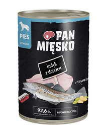PAN MIĘSKO Curcan cu Cod Hrană umedă completă pentru câini 400 g