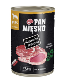 PAN MIĘSKO Carne de porc cu miel hrană umedă pentru câini 400 g