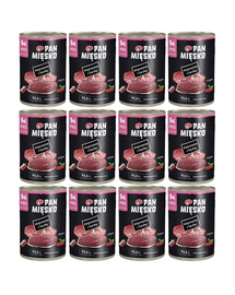 PAN MIĘSKO Carne de porc cu rață hrană umedă pentru căței 12x400 g