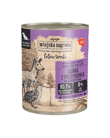 WIEJSKA ZAGRODA hrană umedă pentru câini adulți cu căprioară și prepeliță (Gusturi de Pădure) 800 g